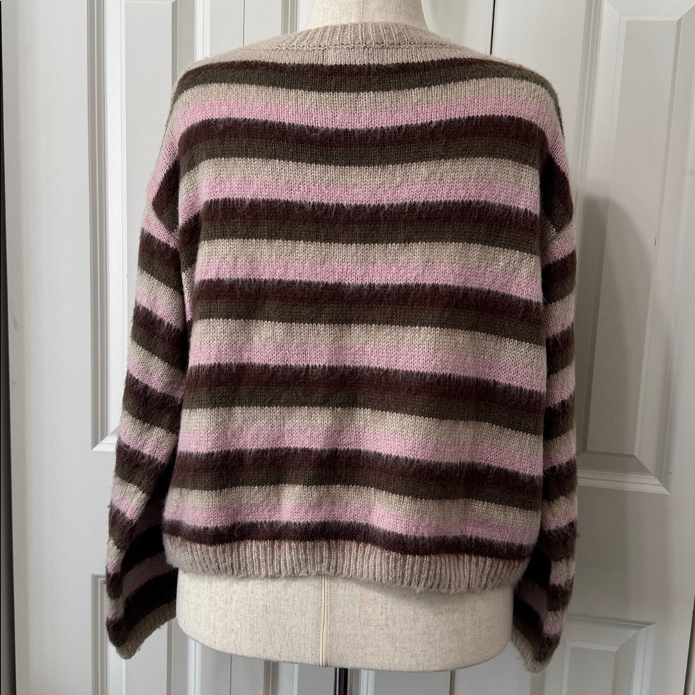 EDIKTED Striped Oversized Cropped Sweater in Pink and Brown/Beige Mix -Size M/L - Picture 7 of 13